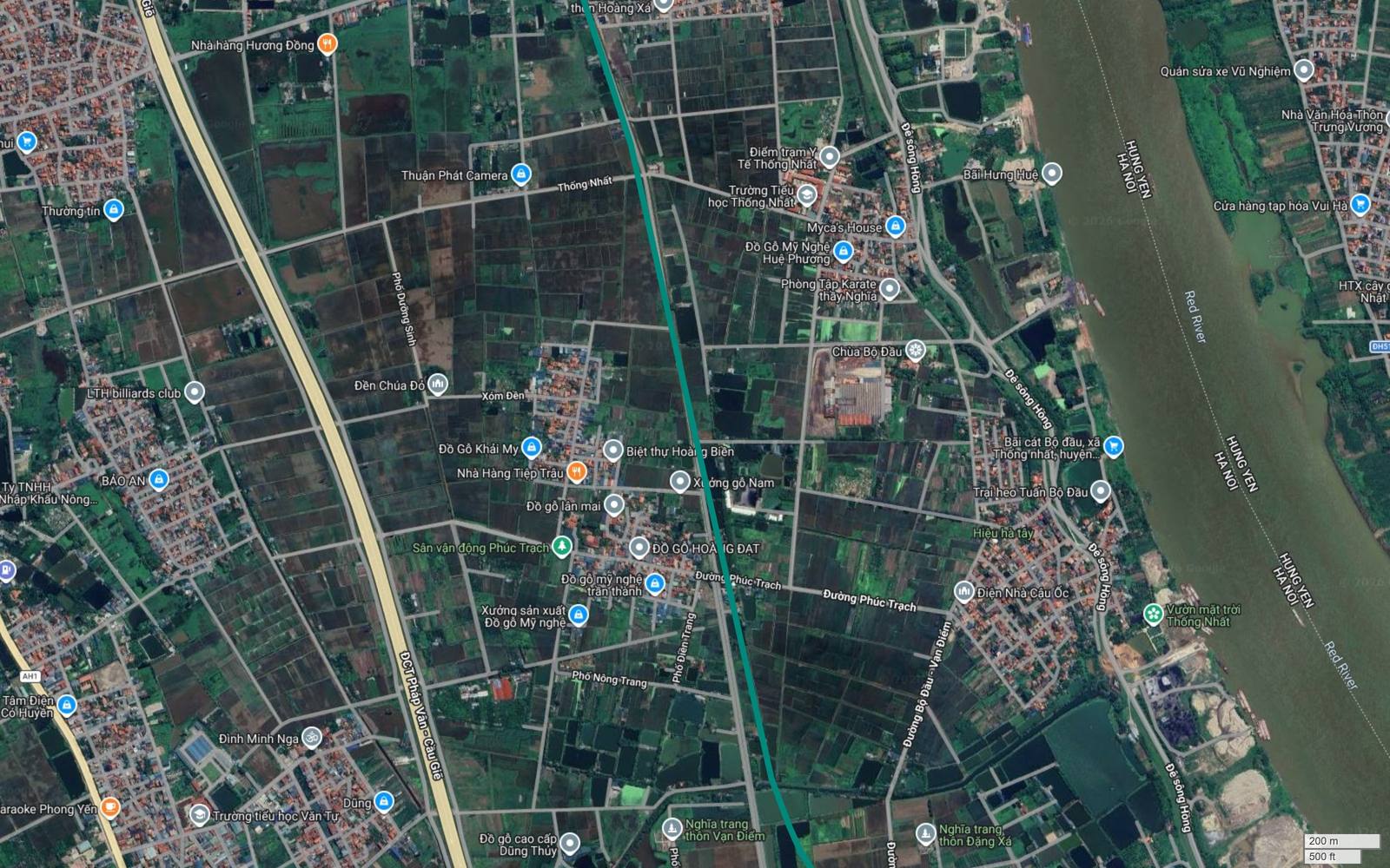 Tuyến metro số 12 Hà Nội cắt đường Bộ Đầu Vạn Điểm giữa vùng canh tác Phúc Trạch, vị trí có thể bố trí ga